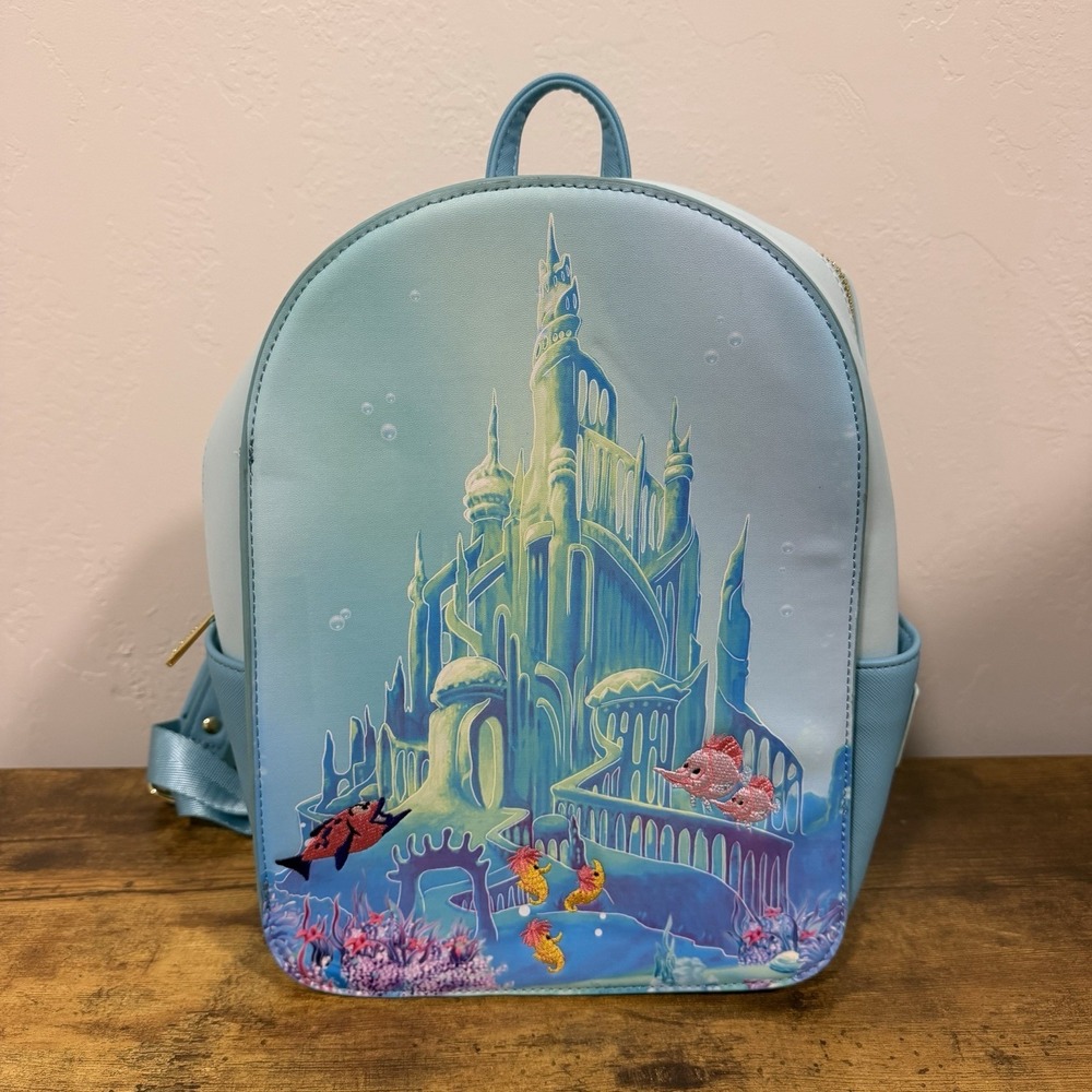 Loungefly Disney The Little Mermaid Ariel Castle Mini‎ Backpack NWT READ Stained
